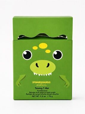 Spongelle Green Tommy T-Rex Sponge with Yellow Accents